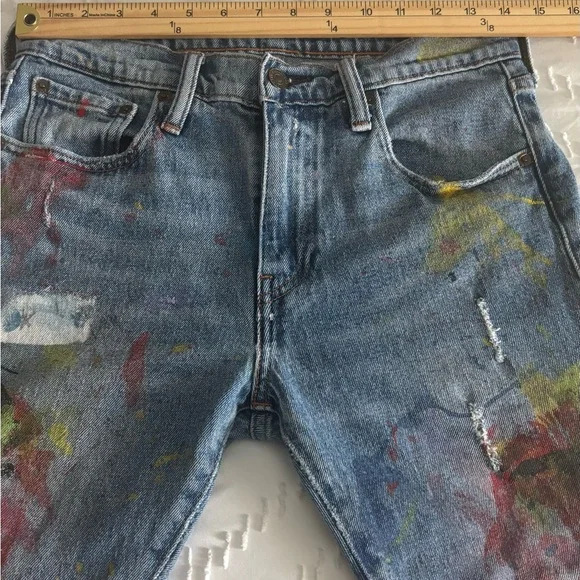 VINTAGE LEVI’S 505 DISTRESSED PAINT SPLATTER ONE OF A KIND 28 X 28 MIDRISE JEAN - Picture 13 of 15